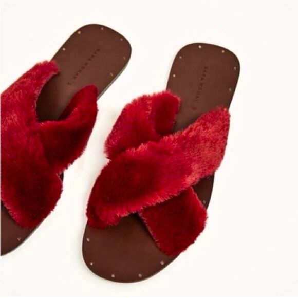 Zara Faux Fur Criss Cross Flat Slides-Size 37/6.5-7 - Picture 4 of 15